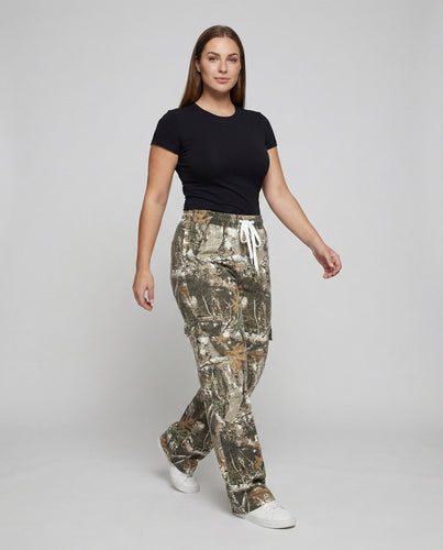 Damen Militärische Camouflage-Muster Mischgewebe Cargo-Palazzo-Hose