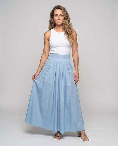 Damen Elegante Bodenlanger Faltenfall Mischgewebe Glockenrock
