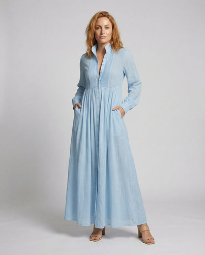 Damen Klassische Geraffte Taillenpartie Baumwollmischung Maxikleid