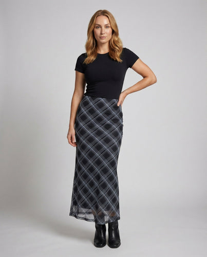 Damen Geometrische Geometrisches Karodesign Mischgewebe Schrägschnitt-Maxirock