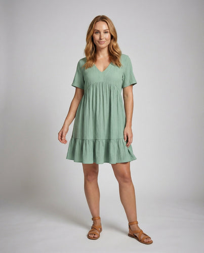 Damen Bequeme Stufensaum-Optik Crinkle-Qualität Empire-Kleid