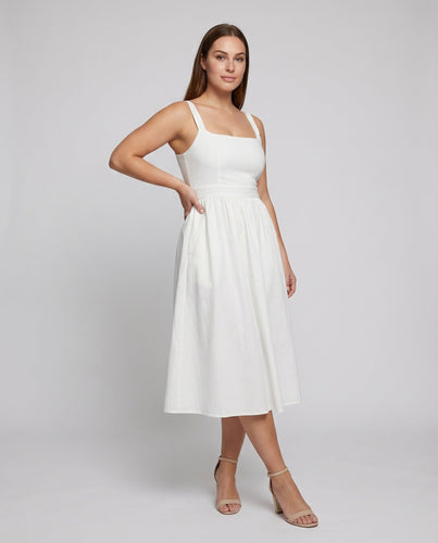 Damen Schlichte Breite Träger Mischgewebe A-Linien-Midikleid