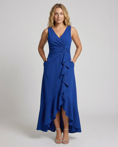 Damen Wickel-Maxikleid Ärmellos V-Ausschnitt Beinschlitz