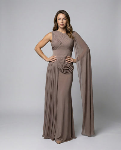 Damen Abendkleid Drapé-Schultertuch Hüftraffung