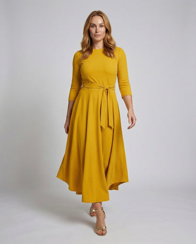 Damen Jersey-Kleid Knöchellang Knoten-Gürtel Taschen