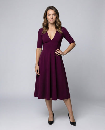 Damen Retro-Swingkleid V-Ausschnitt Tellerrock Taschen
