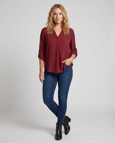 Damen Tunika-Bluse Crêpe Asymmetrischer Saum 3/4-Arm