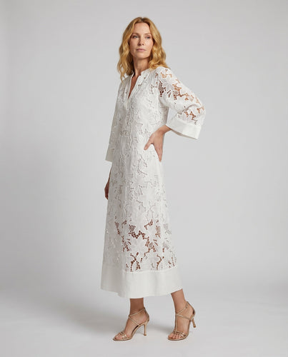 Damen Spitzen-Maxikleid V-Ausschnitt Halbtransparent Leger