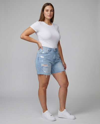 Damen Jeans-Bermuda High-Waist Destroyed-Details Fransen