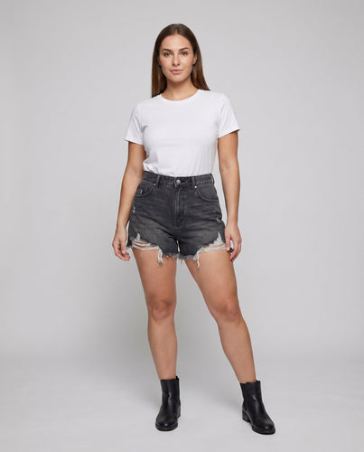 Damen Jeansshorts A-Linie Fransensaum Doppelknopf