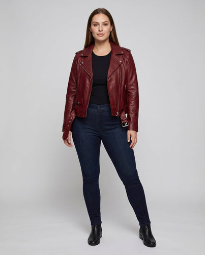Damen Bikerjacke Veloursoptik Asymmetrisch Taillengürtel