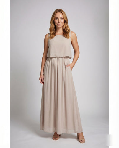 Damen Viskose-Maxikleid Blouson-Oberteil Elastik-Bund Faltenwurf