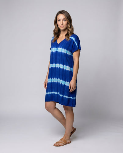 Damen Batik-Swingkleid V-Ausschnitt A-Linie Locker