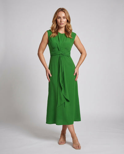 Damen Midikleid Knotenbund Drapierte Vorderseite A-Linie