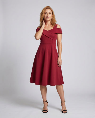 Damen Cocktailkleid Schulterfrei Überkreuztes Dekolleté Tailliert