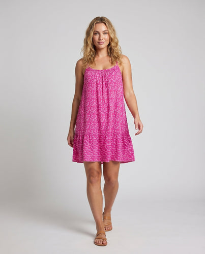 Damen Träger-Sommerkleid Geraffte Passe Volant-Saum Seitenschlitz