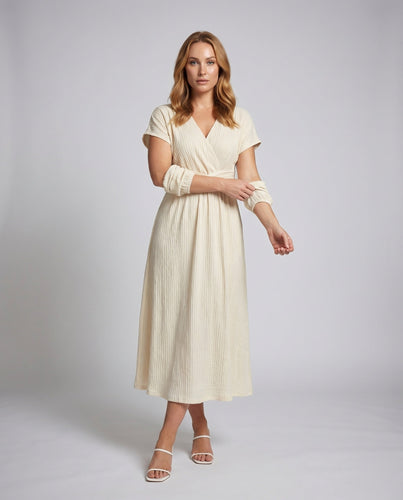 Damen Wickel-Maxikleid Twist-Taillenband Cap-Ärmel V-Ausschnitt
