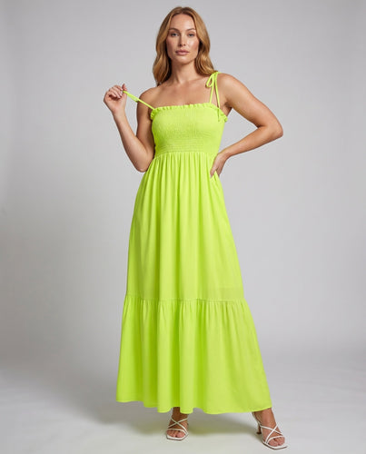 Damen Maxikleid Smokoberteil Schleifenträger Stufenvolantrock