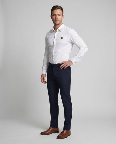 Herren Businesshemd Kragenbesatz Emblem Tailliert