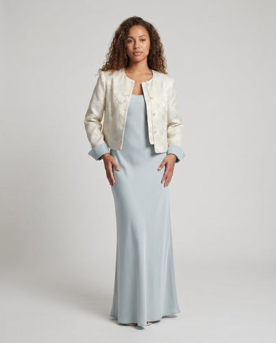 Damen Abendensemble Jacquard-Blazer Satinmaxirock Zweiteilig