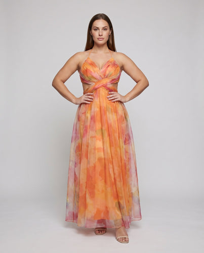 Damen Chiffon-Maxikleid Wickeloberteil Fließend