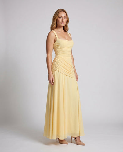 Damen Elegantes langes Cocktailkleid mit raffinierter Drapierung Drune