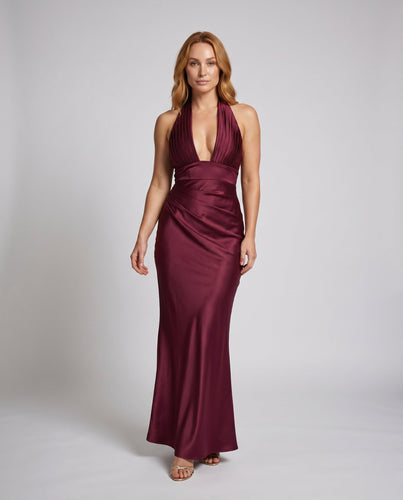 Damen Elegantes Pailletten Maxikleid mit tiefem V-Ausschnitt und figurbetontem Schnitt Drune