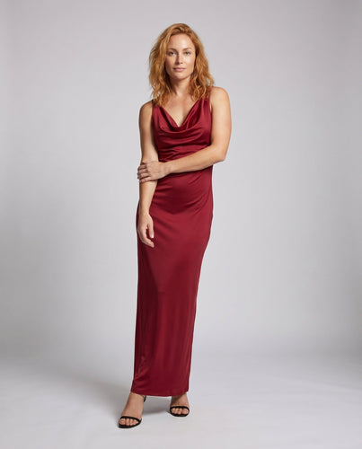 Damen Luxuriöses Satin-Cocktailkleid mit elegantem Wasserfall-Ausschnitt Drune