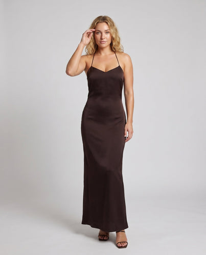 Damen Schlichtes Satin-Maxikleid mit feinen Spaghettiträgern Drune