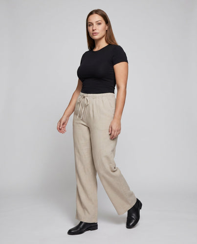 Damen lockere Leinenhose mit elastischem Bund und geradem Schnitt