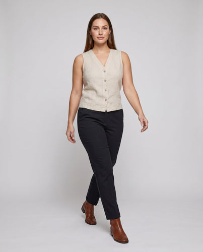 Damen luftiges Leinen-Oberteil mit eleganter Knopfleiste