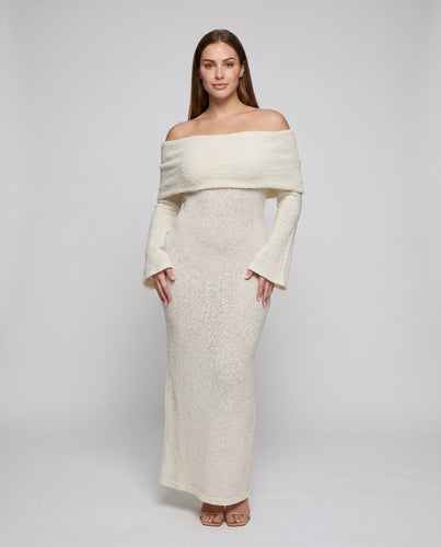 Damen elegantes Maxi-Kleid mit schulterfreiem Design und transparenten Akzenten Drune