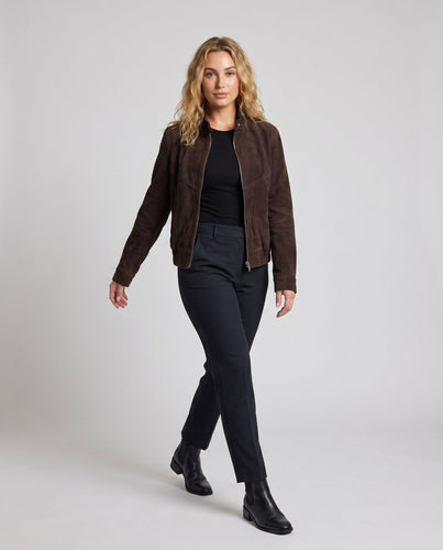 Damen elegante Wildlederjacke mit praktischen Taschen und Reißverschluss Drune