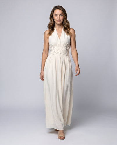 Damen Hochgeschlossenes Maxikleid mit eleganter Schnittführung und zartem Tailleneinsatz