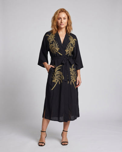 Damen Eleganter Kimono mit floralen Stickereien Drune