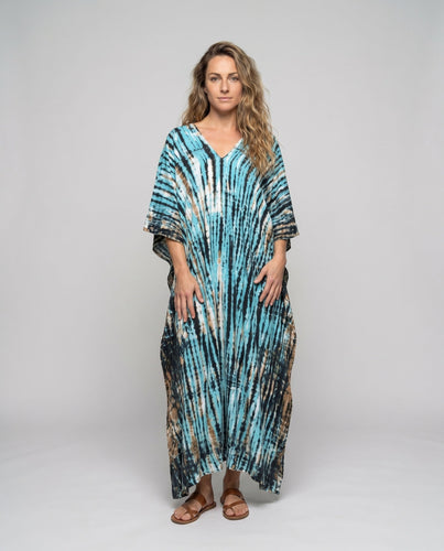 Damen Maxikleid aus leichtem, atmungsaktivem Stoff mit modernem Batikdesign Drune