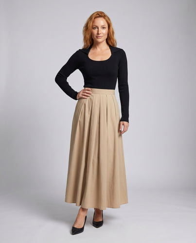 Damen Plissierter Maxirock mit elegantem Taillenbund
