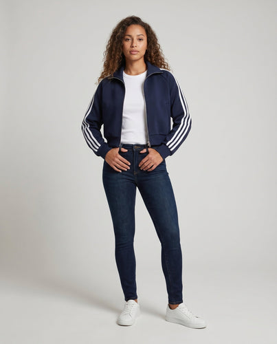 Damen Sportjacke mit hohem Kragen und dekorativen Streifen