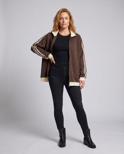 Damen Sportliche Übergroße Jacke mit Kapuze und Streifen