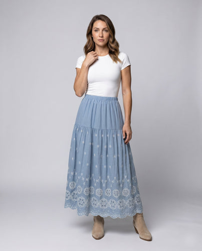 Damen Maxirock mit floralem Stickdesign