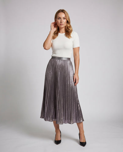 Damen Plissierter Maxi-Rock mit elastischem Taillenbund