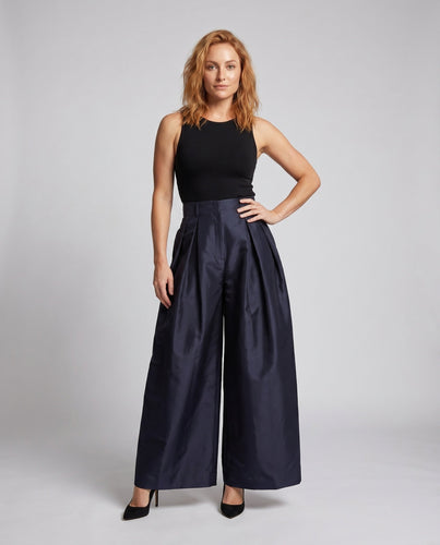 Damen Weit geschnittene Hochbundhose mit Falten