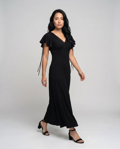Damen Maxikleid mit voluminösen Rüschendetails und elegantem V-Ausschnitt