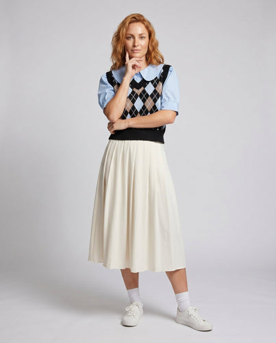 Damen schwingender Midirock mit eleganten Falten und hohem Bund