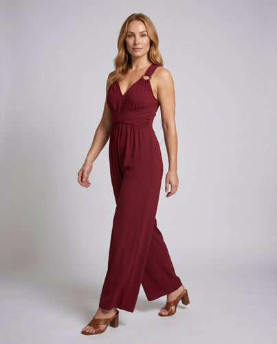 Damen Jumpsuit mit tiefem V-Ausschnitt und weitem Bein