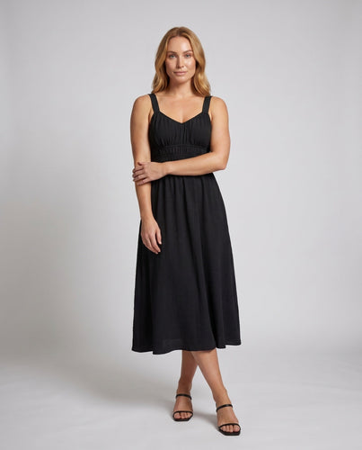Damen Maxikleid mit verstellbaren Spaghetti-Trägern und elastischem Oberteil