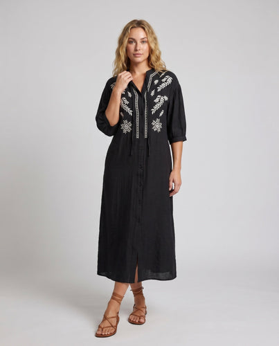 Damen Midikleid mit floraler Stickerei und raffiniertem Knopfverschluss