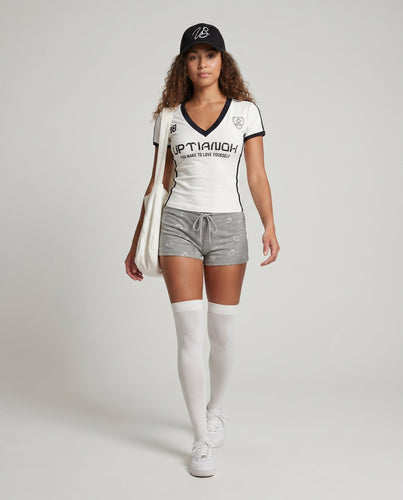 Damen Sport-T-Shirt mit V-Ausschnitt und kontrastierenden Details