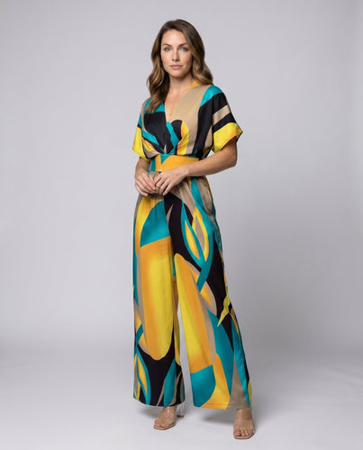 Damen Jumpsuit mit V-Ausschnitt und weiten Beinen