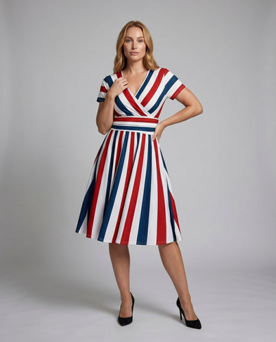 Damen Wickelkleid mit Streifenmuster Drune